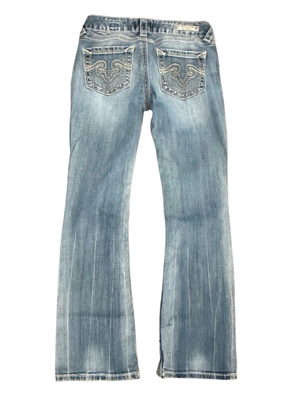 Express ReRock Y2K Bootcut Jeans Embroidered Flap Pockets Size 0 Short